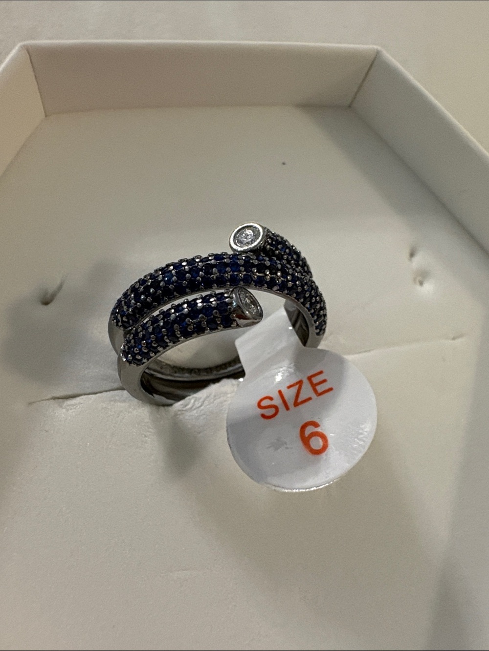 Elegant Navy Crystal Wrap Ring - Size 6